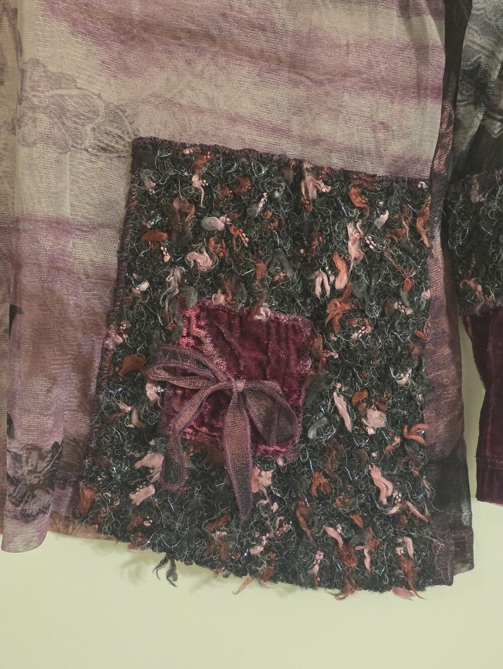 Y2K Gothic Purple Long Sleeve Sheer Floral Mesh  Patchwork Top Size M/ US 8-10 - Picture 17 of 17